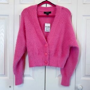 hot pink fuzzy cardigan